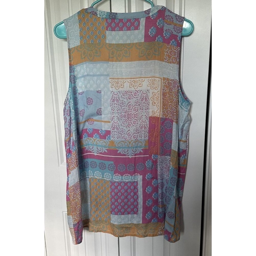 J. Jill patchwork sleeveless button down collarless blouse tunic Womens Large - Picture 6 of 8
